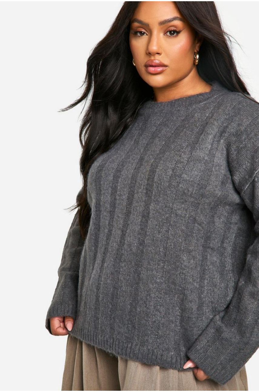Плюс м’який широкий джемпер у рубчик великого розміру