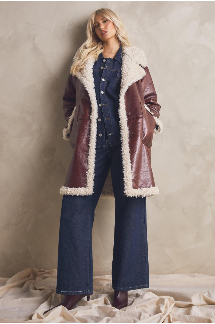 Довга куртка-авіатор зі штучної шкіри