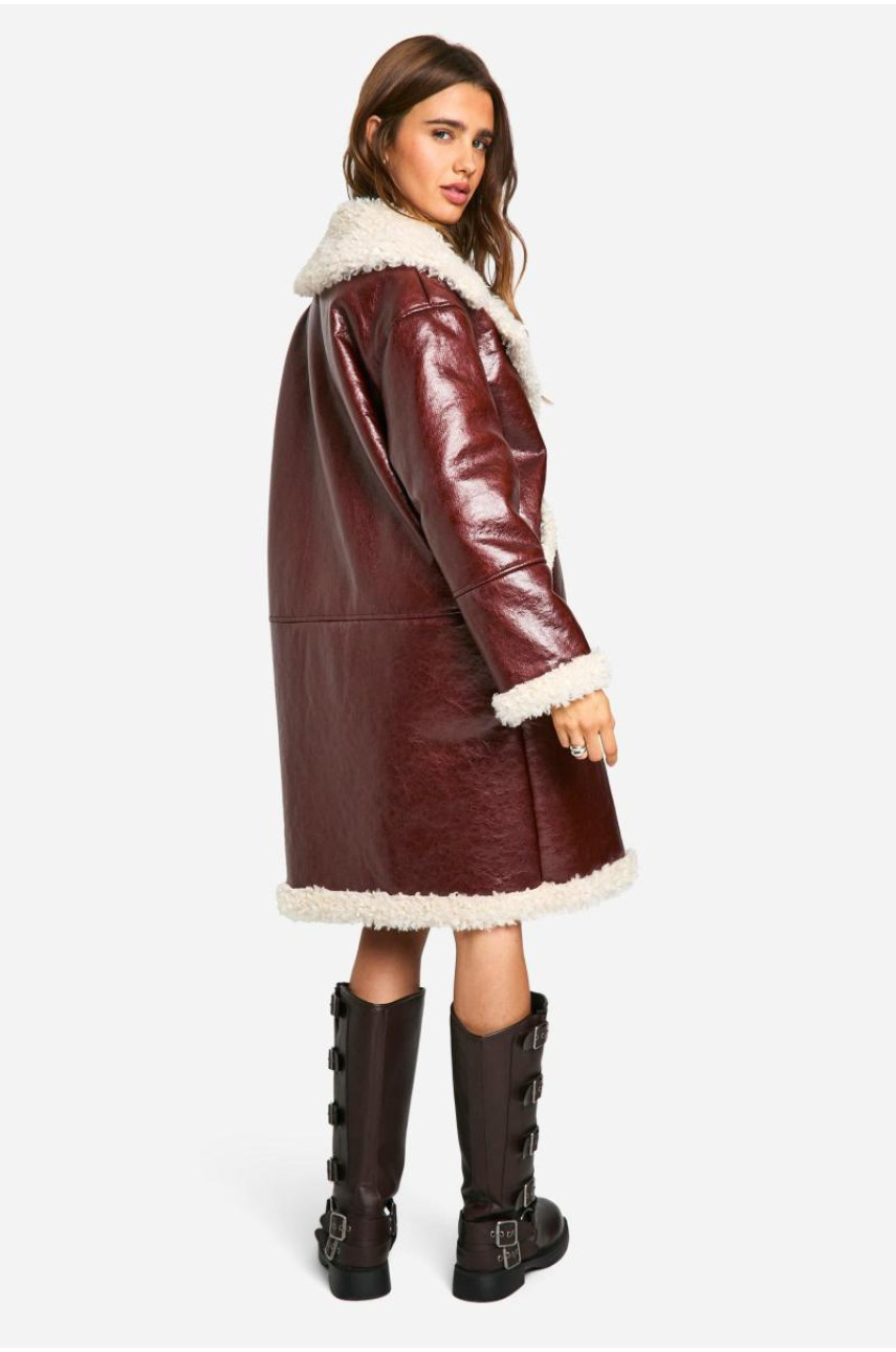 Довга куртка-авіатор зі штучної шкіри