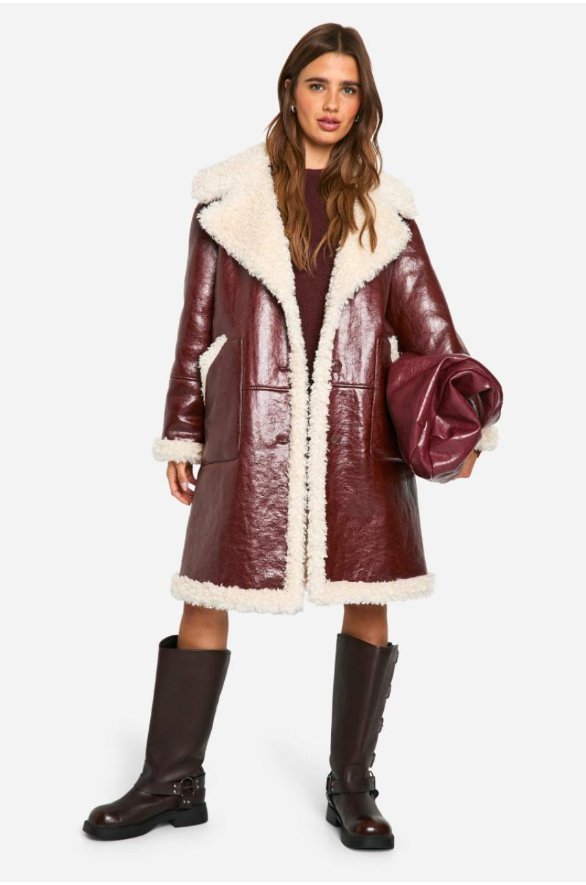 Довга куртка-авіатор зі штучної шкіри