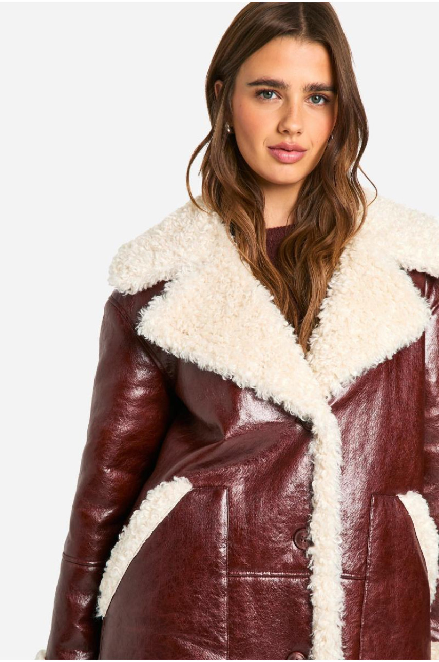 Довга куртка-авіатор зі штучної шкіри