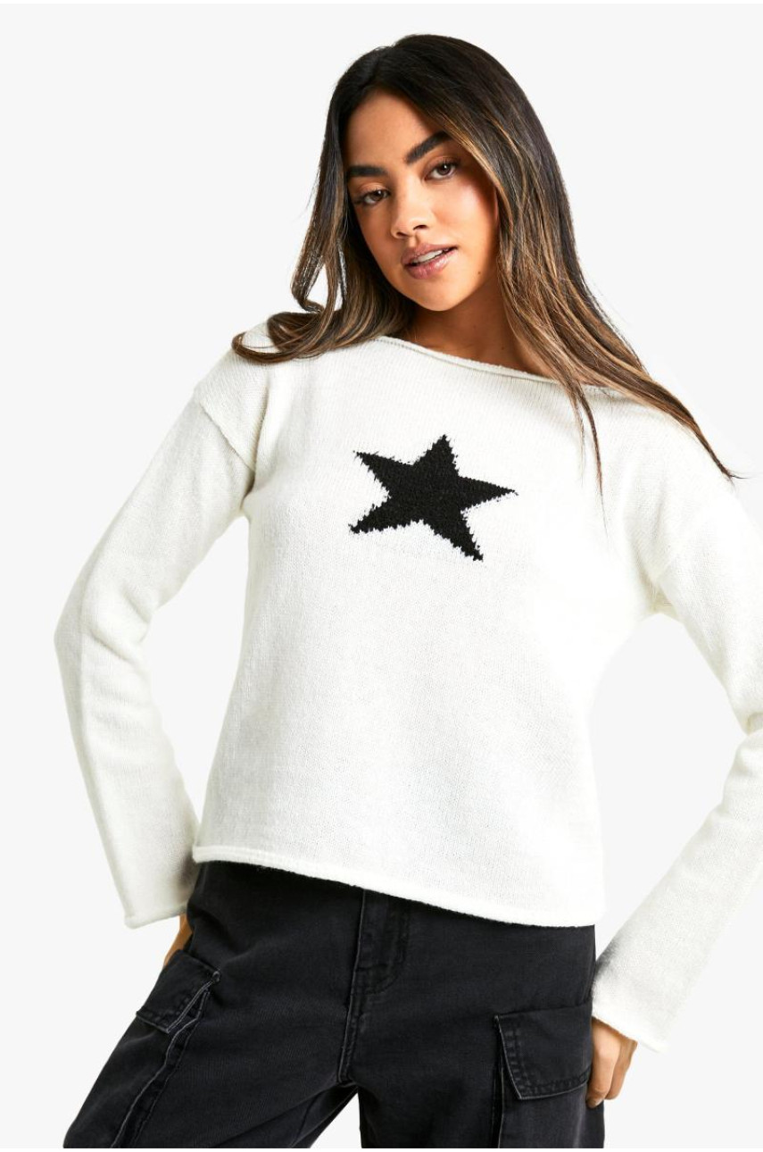 Університетський джемпер із зірчастими деталями з необробленого краю