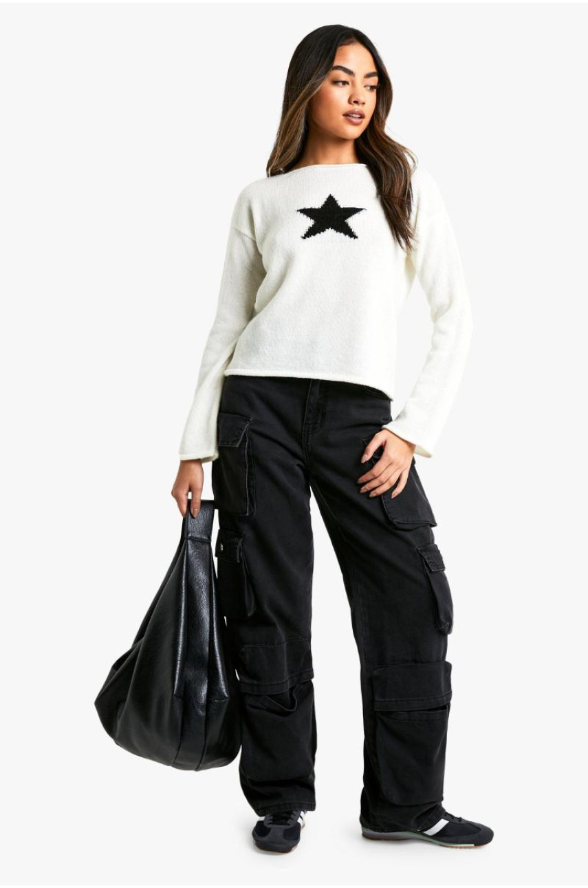 Університетський джемпер із зірчастими деталями з необробленого краю