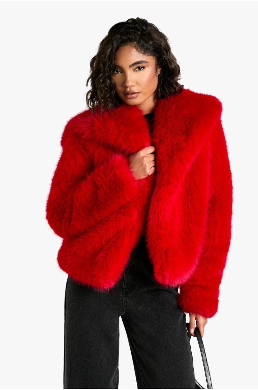 Куртка зі штучного хутра з високим коміром