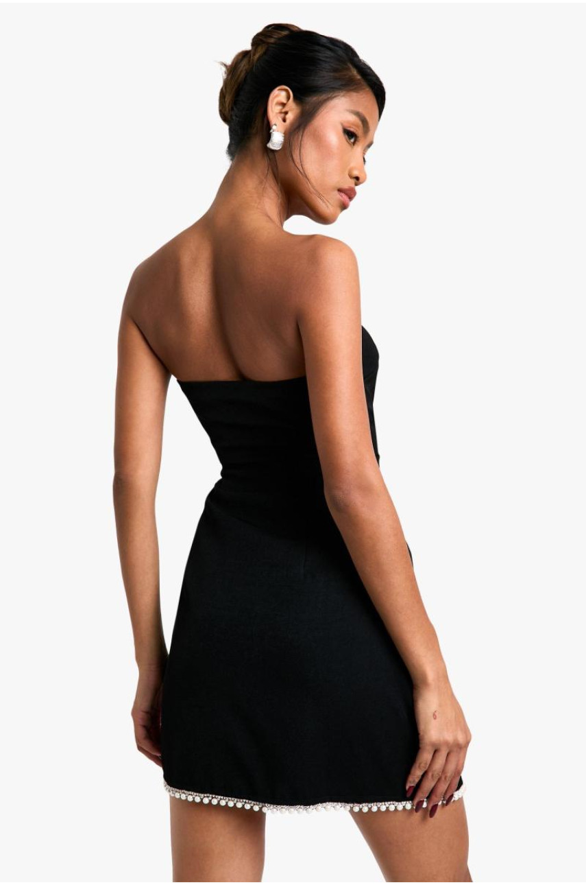 Міні-сукня-бандо з тканим креповим оздобленням перлами