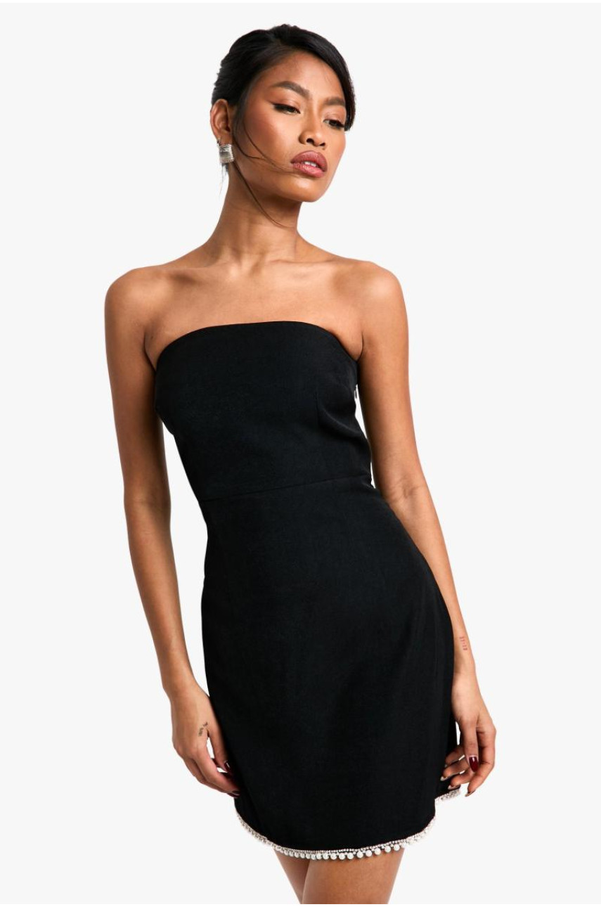 Міні-сукня-бандо з тканим креповим оздобленням перлами