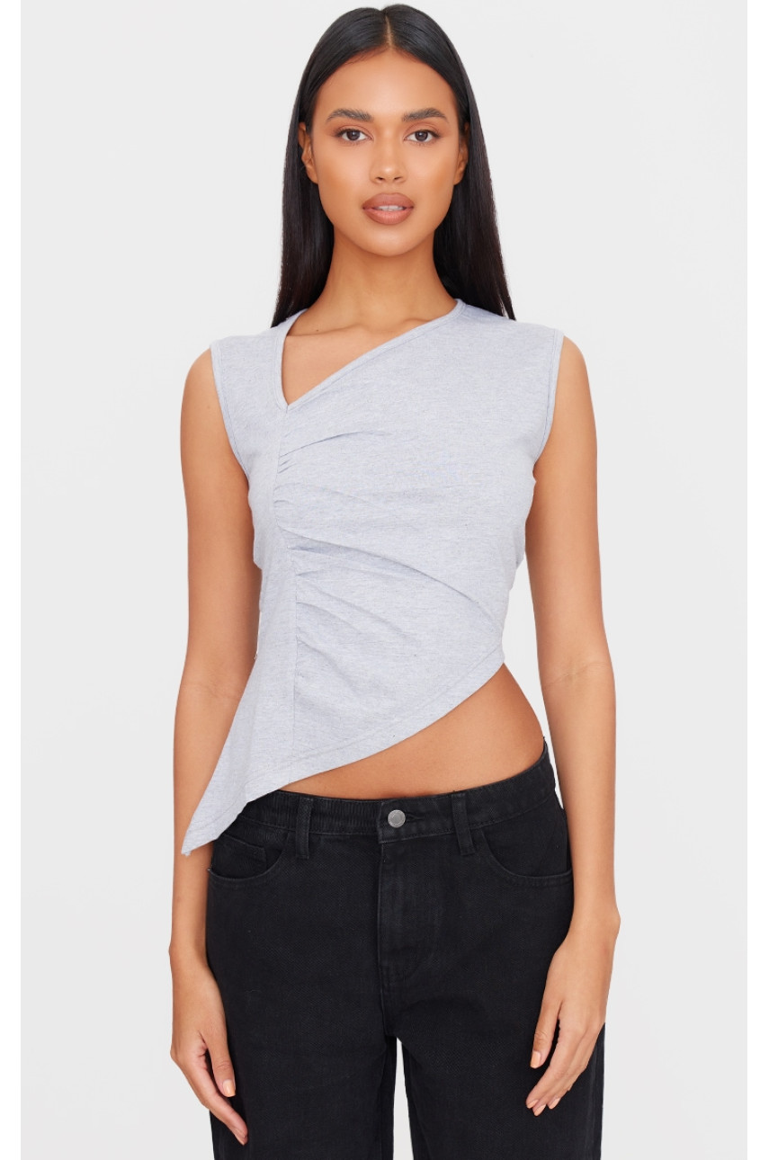 Довгий верх із рюшами з асиметричною деталлю Grey Marl