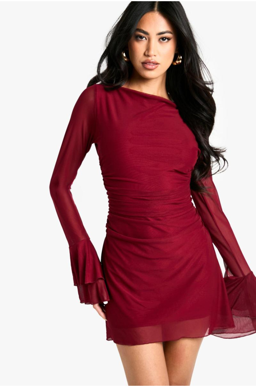 Сітчаста міні-сукня з розкльошеними рукавами