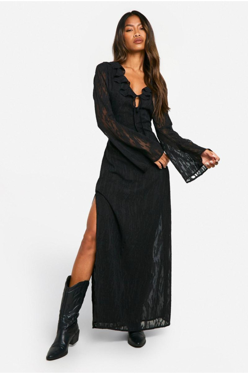 Жакардова максі-сукня з оборками