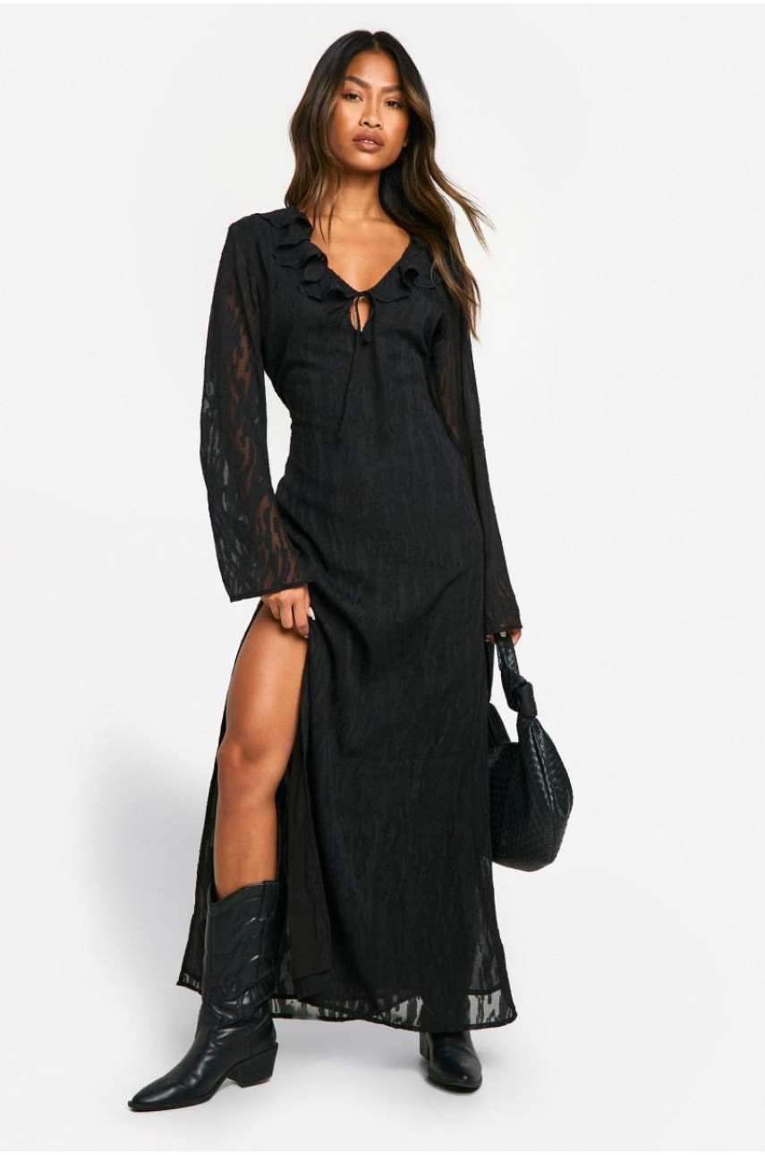 Жакардова максі-сукня з оборками