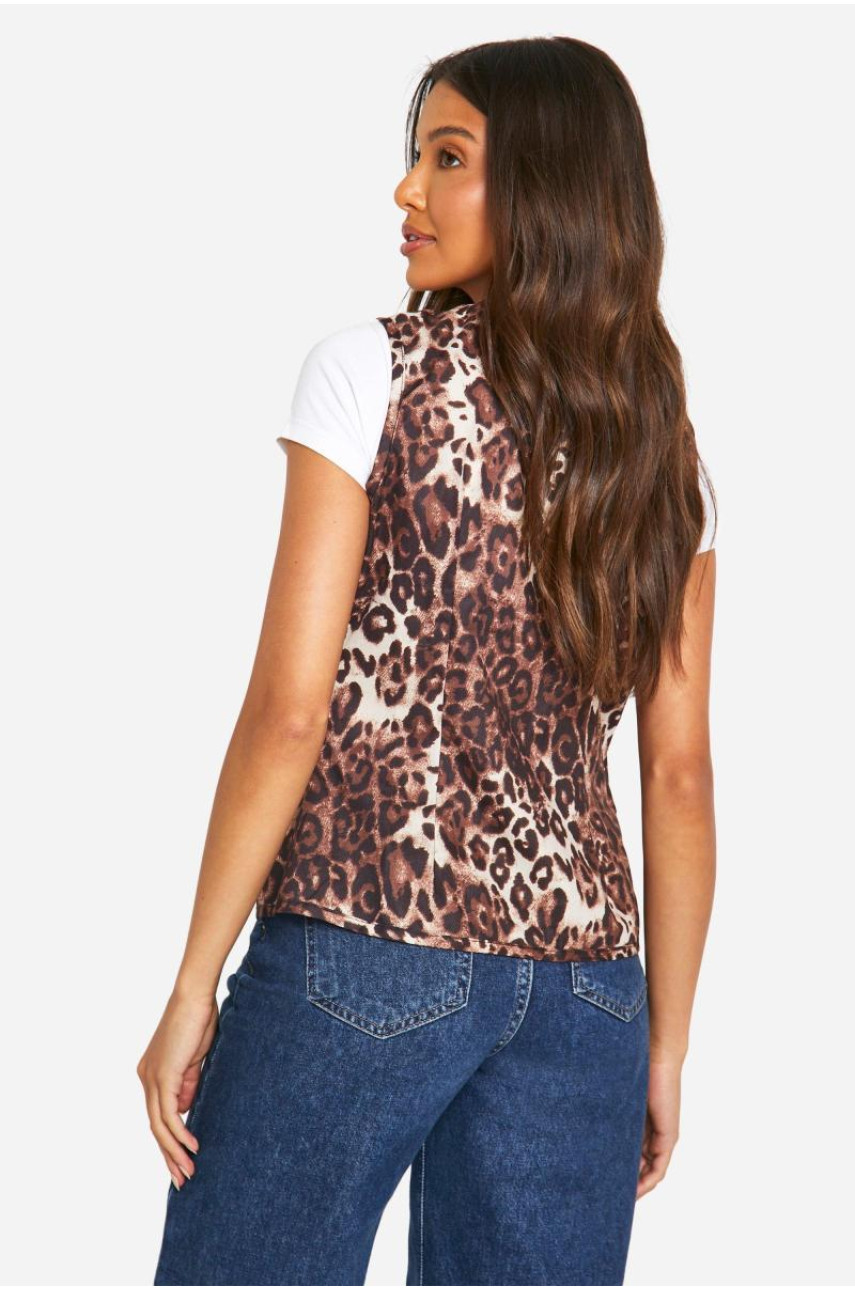 Леопардовий жилет без рукавів із зав'язкою