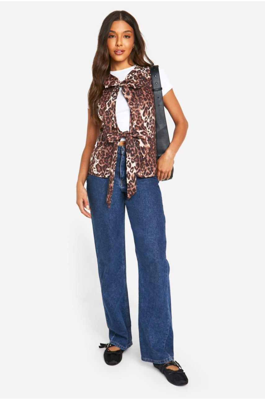 Леопардовий жилет без рукавів із зав'язкою