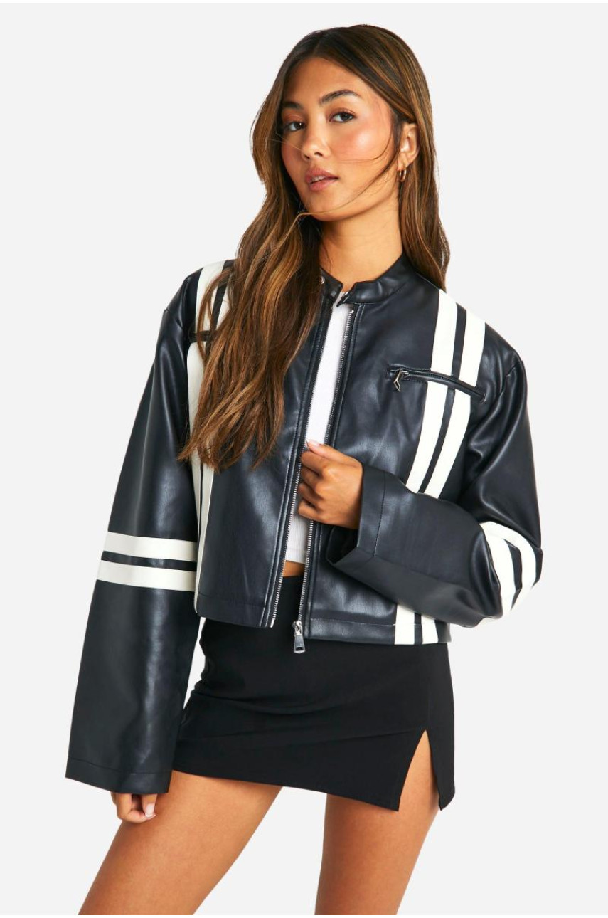 Контрастна куртка зі штучної шкіри