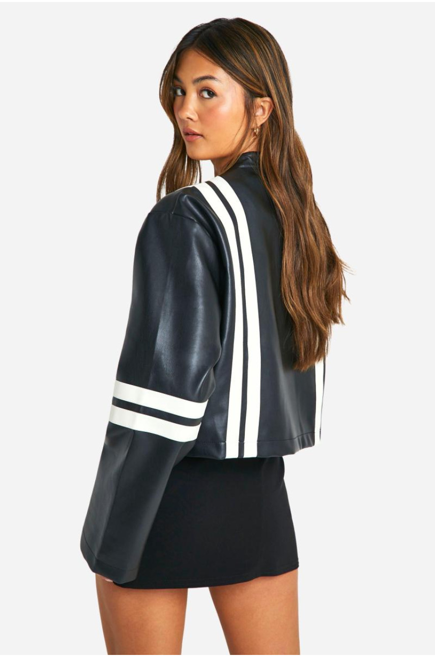 Контрастна куртка зі штучної шкіри