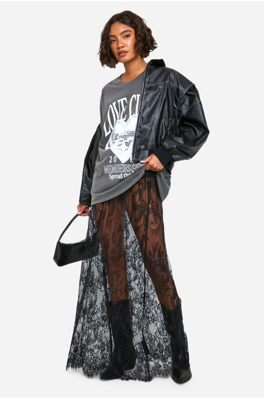 Спідниця максі з мереживною колоною з високими віями