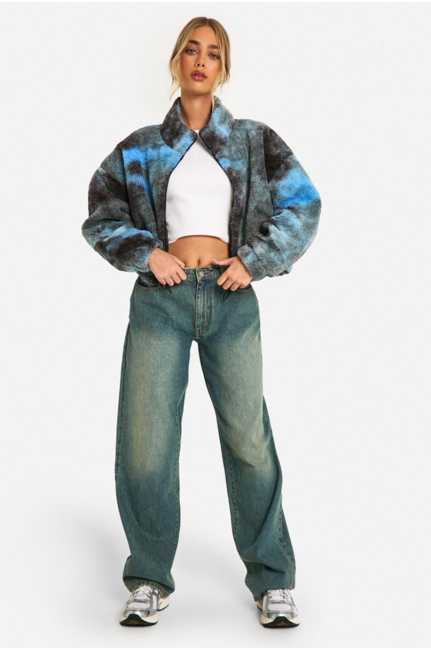 Плюшевий бомбер із принтом Tie Dye