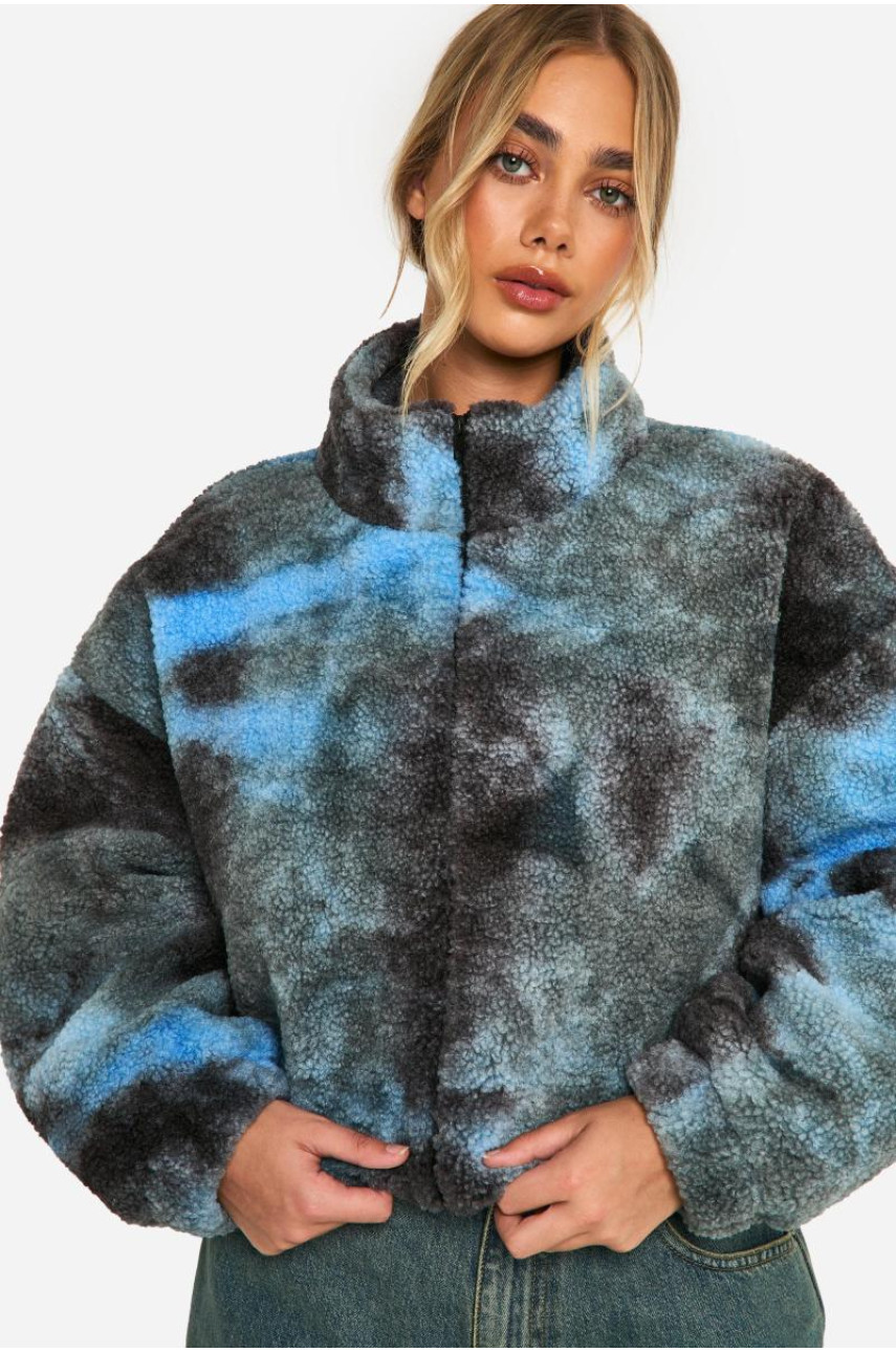 Плюшевий бомбер із принтом Tie Dye