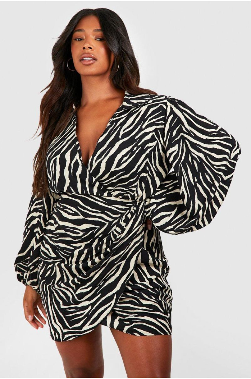 Плюс сукня з блузою з принтом зебри та рукавами з запахом